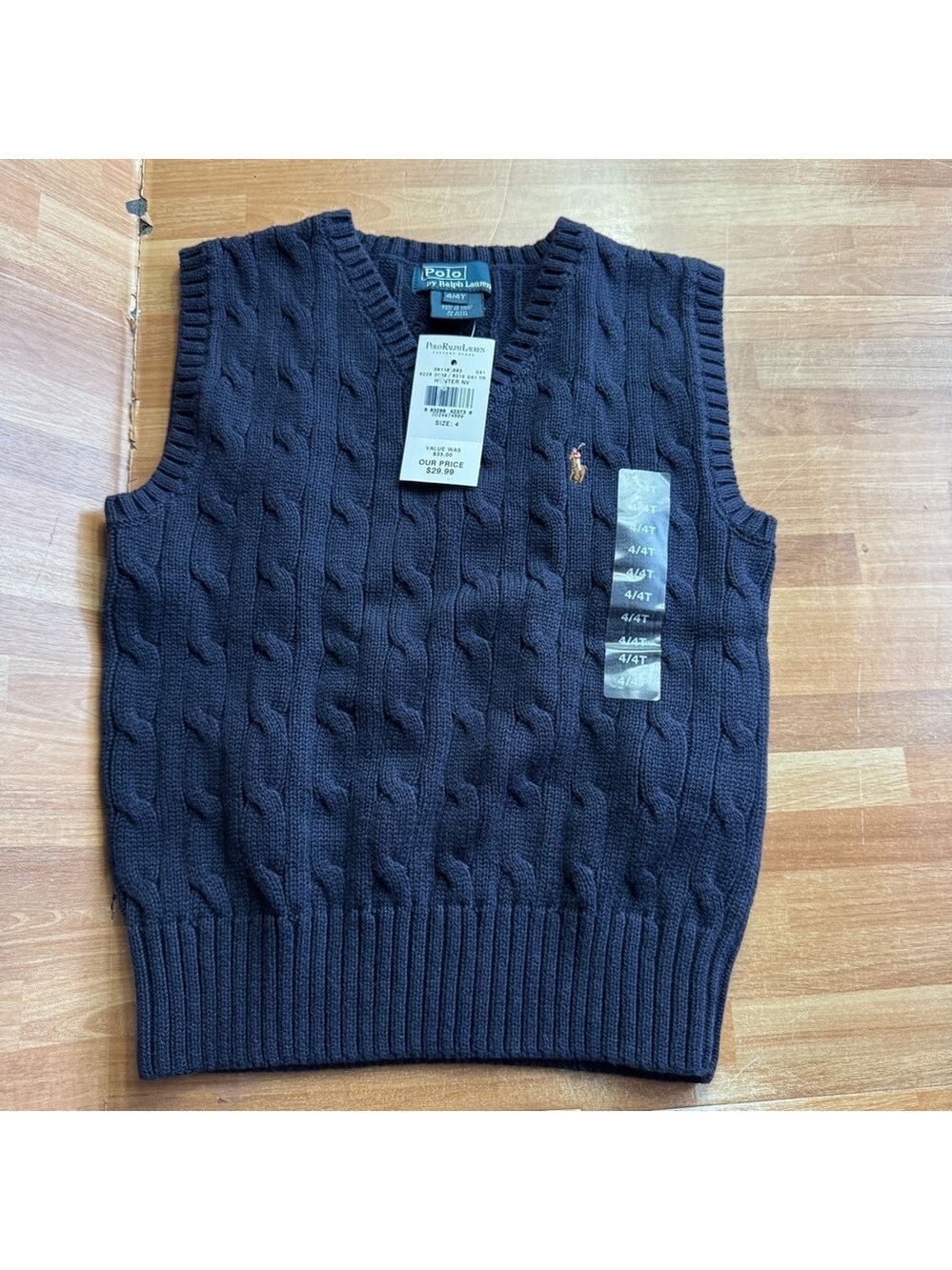 Polo by Ralph Lauren baby boys' navy blue cable-knit cotton sweater vest, 4